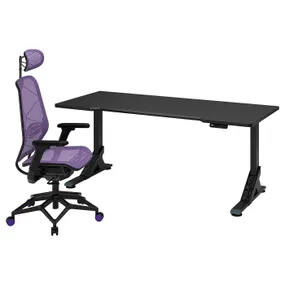 IKEA UPPSPEL УППСПЕЛ / STYRSPEL СТЮРСПЕЛЬ, геймерський стіл та крісло, чорний / фіолетовий, 180x80 см 094.927.10 фото