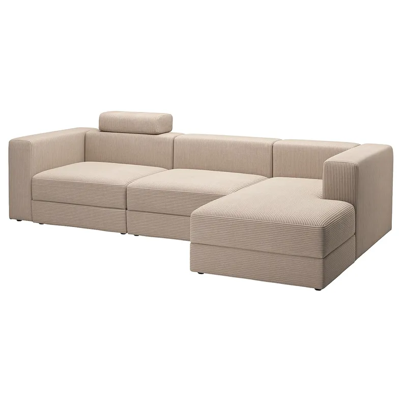 IKEA JÄTTEBO ЄТТЕБУ, 4-місний модульний диван з кушеткою, правий з узголів'ям / САМСАЛА сіро-бежевий 395.108.97 фото №1