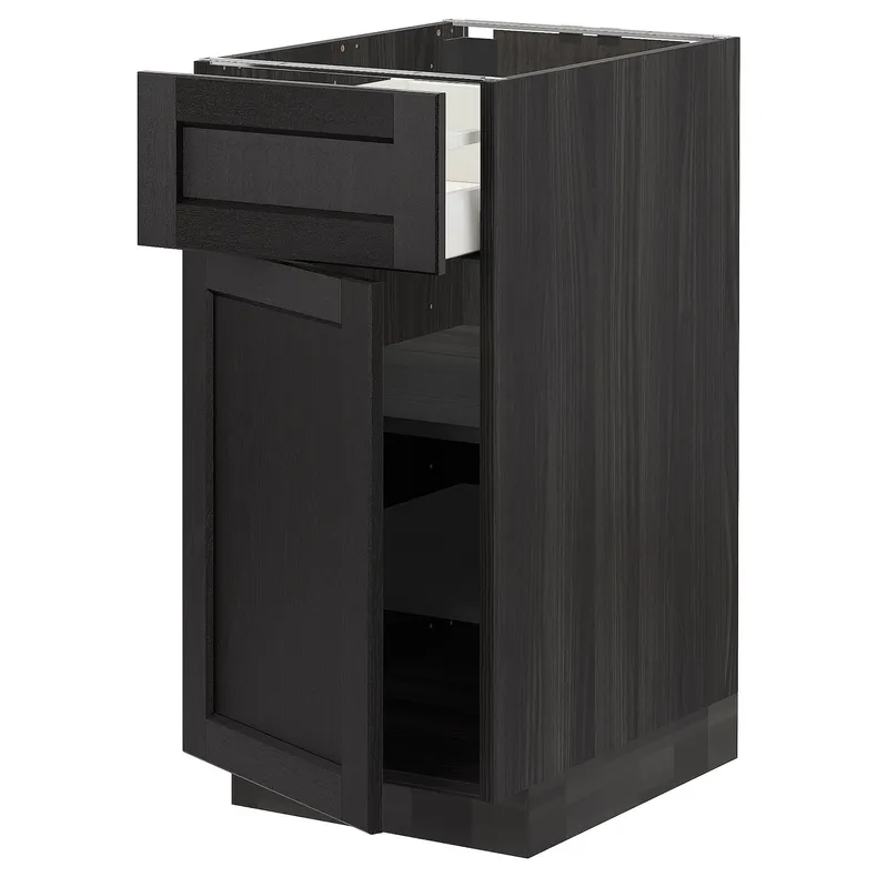 IKEA METOD МЕТОД / MAXIMERA МАКСИМЕРА, напольный шкаф с ящиком / дверцей, черный / Лерхиттан с черными пятнами, 40x60 см 294.581.83 фото №1