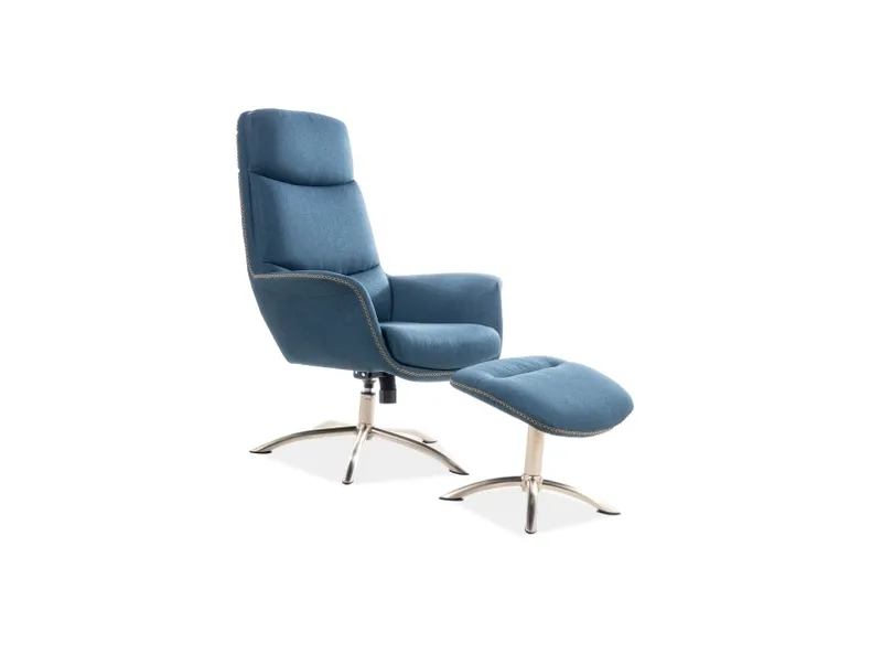 Кресло мягкое с подставкой для ног SIGNAL REGAN, ткань: синий фото №1
