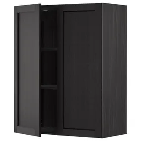 IKEA METOD МЕТОД, навесной шкаф с полками / 2дверцы, черный / Лерхиттан с черными пятнами, 80x100 см 694.663.55 фото