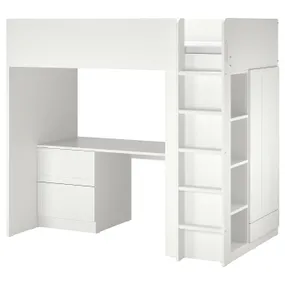 IKEA SMÅSTAD СМОСТАД, кровать-чердак, Белая рама/стол с 3 ящиками, 90x200 см 794.374.52 фото