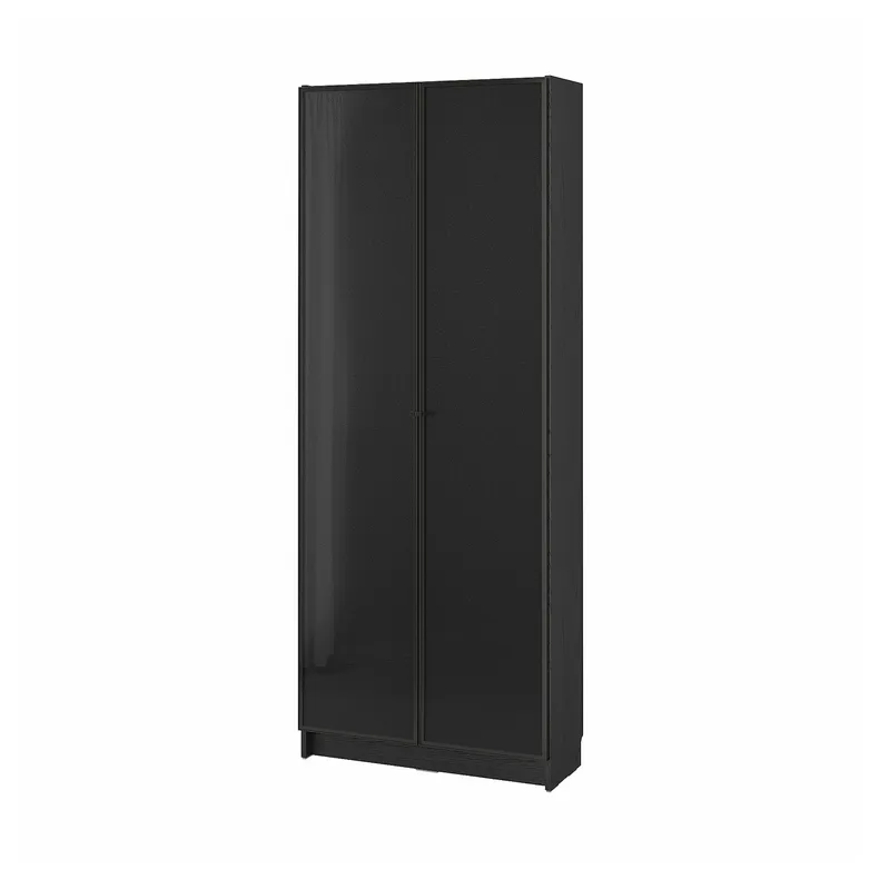 IKEA BILLY БІЛЛІ / HÖGBO ХЕГБУ, книжкова шафа зі склян дверц, чорний під дуб, 80x30x202 см 294.838.18 фото №1