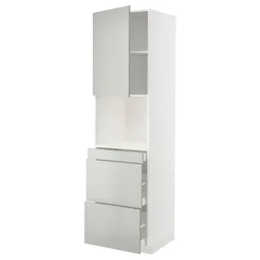 IKEA METOD МЕТОД / MAXIMERA МАКСИМЕРА, высокий шкаф д / СВЧ / дверца / 3ящика, белый / светло-серый, 60x60x220 см 395.379.67 фото