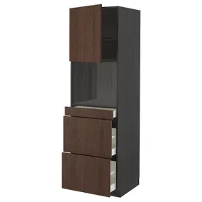 IKEA METOD МЕТОД / MAXIMERA МАКСИМЕРА, высокий шкаф д / СВЧ / дверца / 3ящика, черный / синарп коричневый, 60x60x200 см 394.633.77 фото