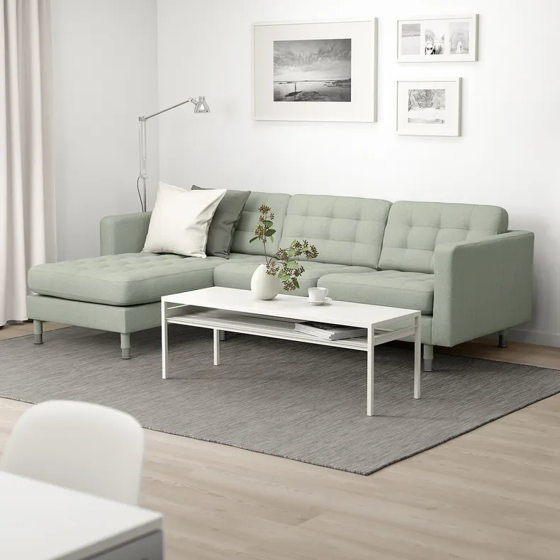 IKEA LANDSKRONA ЛАНДСКРУНА, 3-местный диван, с шезлонгом / Gunnared светло-зеленый / металл 792.726.82 фото №2