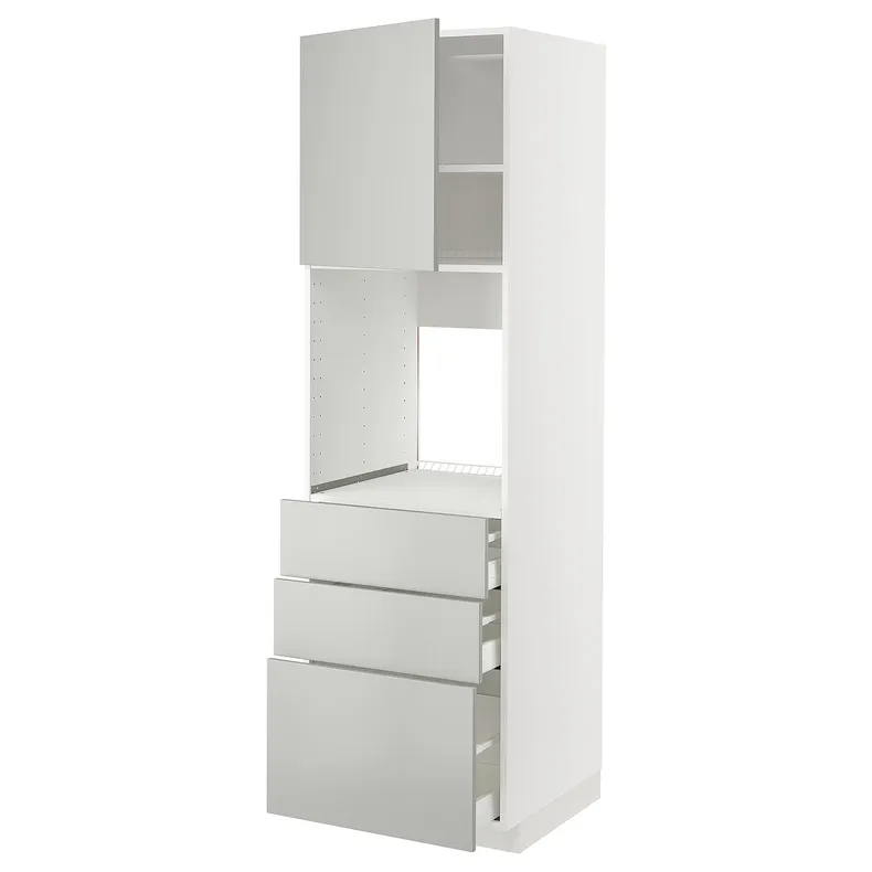 IKEA METOD МЕТОД / MAXIMERA МАКСИМЕРА, высокий шкаф д / духовки / дверь / 3ящика, белый / светло-серый, 60x60x200 см 495.389.85 фото №1