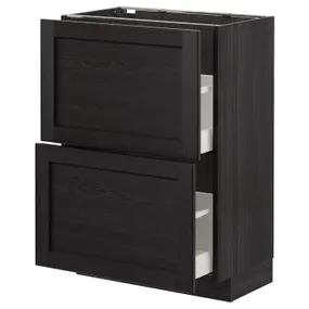 IKEA METOD МЕТОД, напольный шкаф с 2 ящиками, черный / Лерхиттан с черными пятнами, 60x37 см 192.602.29 фото