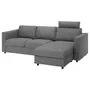 IKEA VIMLE ВІМЛЕ, 3-місний диван, з шезлонгом з підголовником/Lejde сіро-чорний 394.343.99 фото
