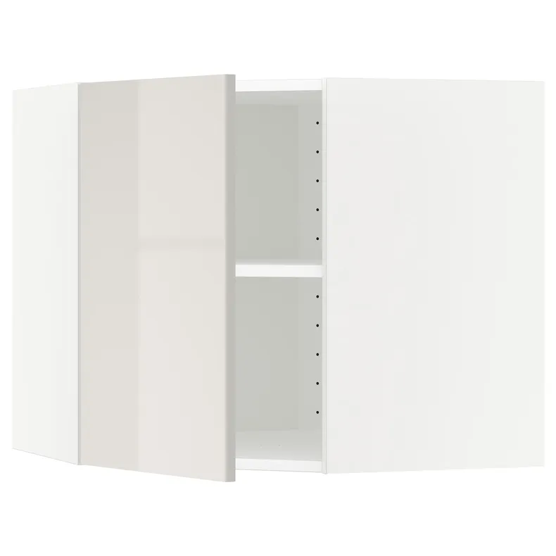 IKEA METOD МЕТОД, кутова навісна шафа з полицями, білий / Ringhult світло-сірий, 68x60 см 691.422.38 фото №1