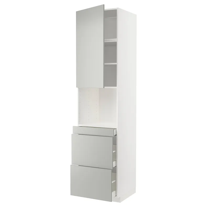 IKEA METOD МЕТОД / MAXIMERA МАКСИМЕРА, высокий шкаф д / СВЧ / дверца / 3ящика, белый / светло-серый, 60x60x240 см 695.385.31 фото №1