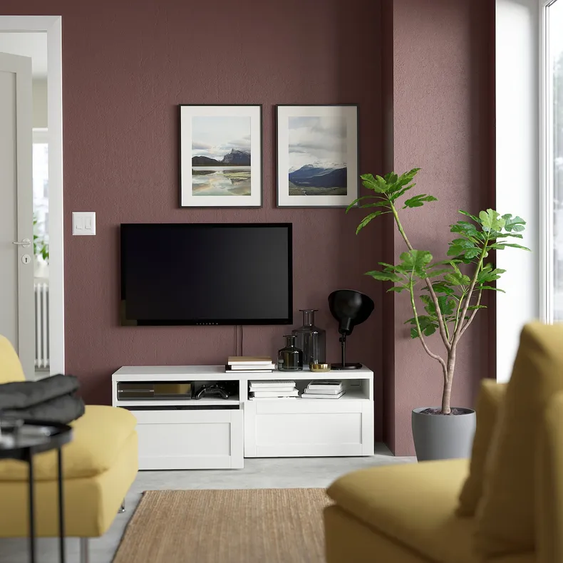 IKEA BESTÅ БЕСТО, тумба для телевізора з шухлядами, білий / ХАНВІКЕН білий, 120x42x39 см 893.243.17 фото №2