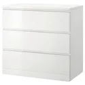 IKEA MALM МАЛЬМ, комод с 3 ящиками, белый глянец, 80x78 см 704.240.53 фото thumb №1
