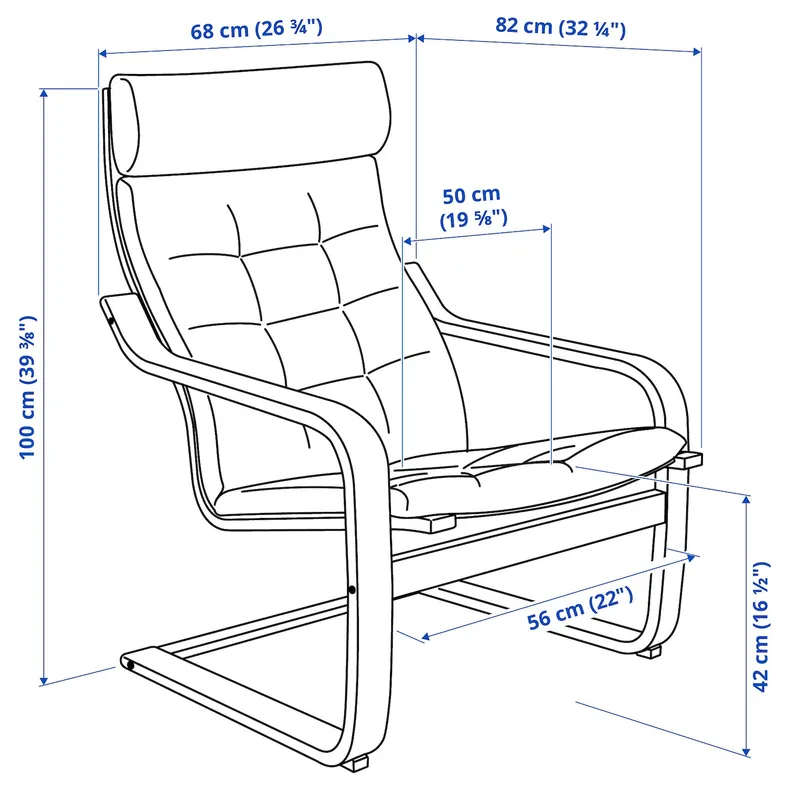 IKEA POÄNG ПОЕНГ, крісло, коричневий / синій Gunnared 695.021.41 фото №5