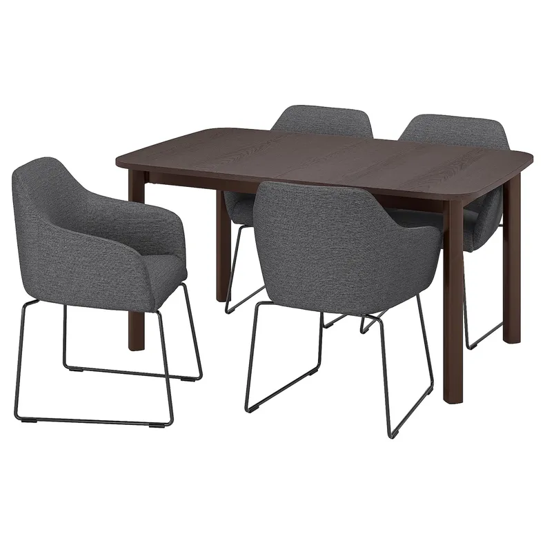 IKEA STRANDTORP СТРАНДТОРП / TOSSBERG ТОССБЕРГ, стіл+4 стільці, коричневий / чорний металік / сірий, 150 / 205 / 260x95 см 194.410.27 фото №1