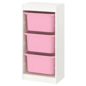 IKEA TROFAST ТРУФАСТ, комбінація для зберіган +контейнери, білий / рожевий, 46x30x94 см 893.359.76 фото