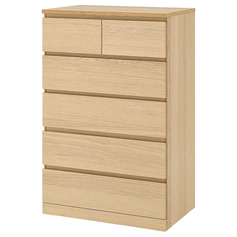 IKEA MALM МАЛЬМ, комод із 6 шухлядами, білений дубовий шпон, 80x123 см фото №1