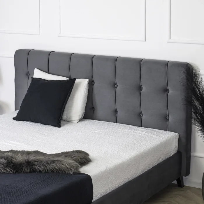 Кровать двуспальная бархатная MEBEL ELITE LINO Velvet, 160x200 см, Серый фото №5