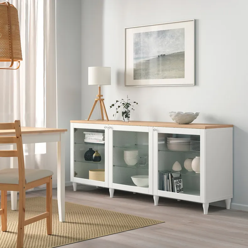 IKEA BESTÅ БЕСТО, комбинация для хранения с дверцами, белый / Оствик / Каббарп белое прозрачное стекло, 180x42x76 см 193.877.56 фото №2