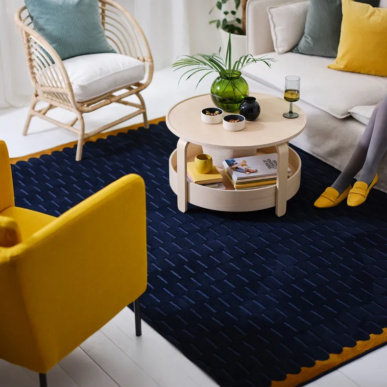 IKEA NÖVLING НЕВЛІНГ, килим, короткий ворс, темно-синій / жовто-коричневий, 200x300 см 505.329.92 фото №4