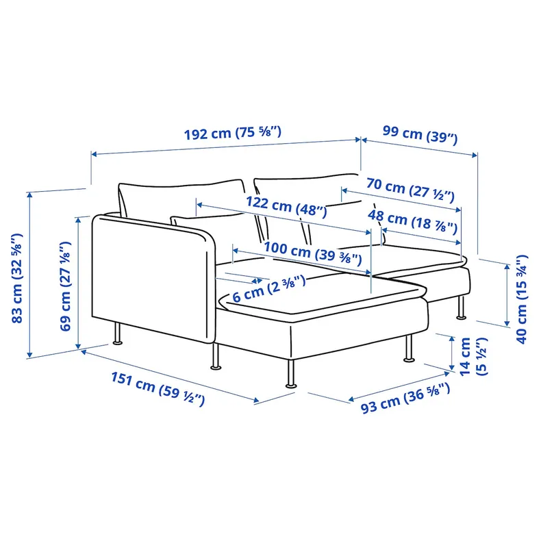 IKEA SÖDERHAMN СОДЕРХЭМН, 2-местный диван, с шезлонгом с подлокотником/Талмира средне-серая 194.306.46 фото №6
