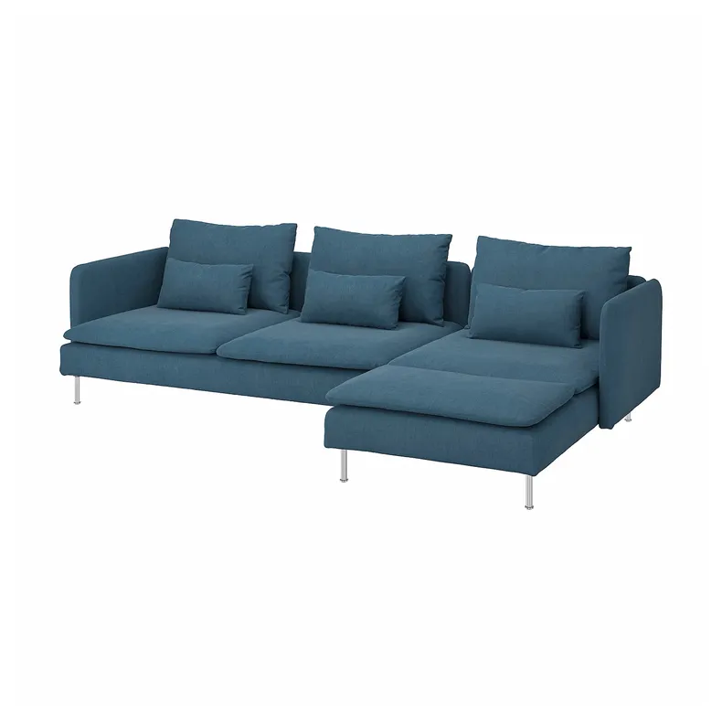 IKEA SÖDERHAMN СЕДЕРХАМН, 4-місний диван із кушеткою, Талміра блакитна 894.306.38 фото №1