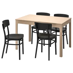 IKEA EKEDALEN ЭКЕДАЛЕН / IDOLF ИДОЛЬФ, стол и 4 стула, берёза/черный, 120/180 см 192.298.37 фото