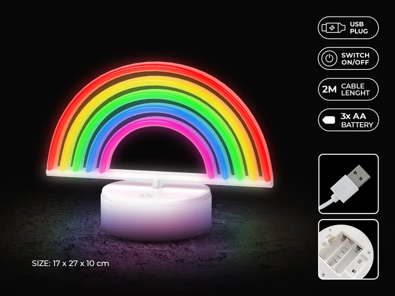 BRW Світлодіодна неонова настільна лампа райдуга мікс кольорів 093822 фото №3