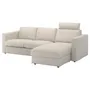 IKEA VIMLE ВІМЛЕ, 3-місний диван із кушеткою, з підголовником / Gunnared бежевий 293.991.03 фото