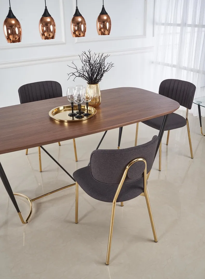 Кухонний стіл HALMAR MANCHESTER 180x90 см, стільниця - горіх, ніжки - чорний / золото фото №5