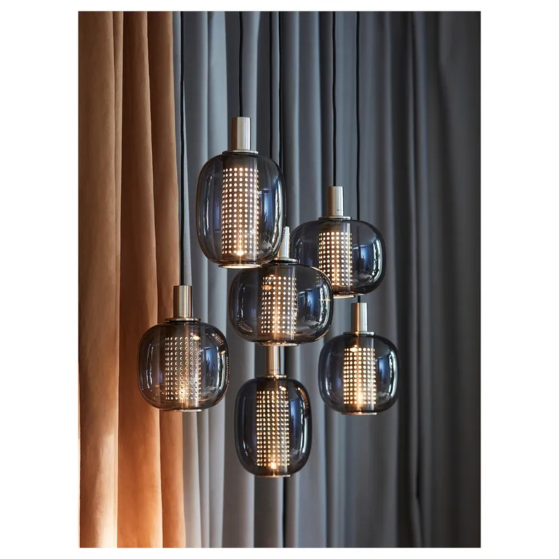 IKEA HÖGVIND ХЁГВИНД, подвесной светильник с 3 лампами, никелированное / серое стекло, 41 см 504.929.29 фото №6