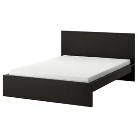 IKEA MALM МАЛЬМ, каркас ліжка з матрацом, чорно-коричневий / ОБЮГДА жорсткий, 140x200 см 695.444.24 фото
