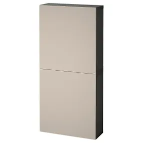 IKEA BESTÅ БЕСТО, шафа навісна із 2 дверцятами, чорно-коричневий / лапландський світло-сірий бежевий, 60x22x128 см 994.219.64 фото