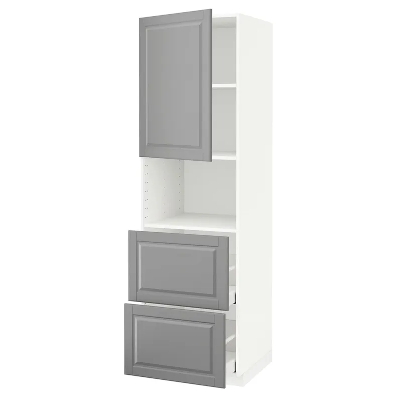 IKEA METOD МЕТОД / MAXIMERA МАКСІМЕРА, висока шафа для мікрох печі, 2 шухл, білий / сірий Бодбін, 60x60x200 см 294.689.69 фото №1