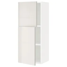 IKEA METOD МЕТОД, навісна шафа з полицями / 2 дверцят, білий / Ringhult світло-сірий, 40x100 см 394.565.98 фото