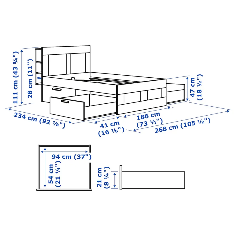 IKEA BRIMNES БРИМНЭС, каркас кровати с изголовьем, белый / Лурёй, 180x200 см 791.574.51 фото №9