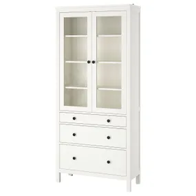 IKEA HEMNES ХЕМНЕС, шафа зі скляними дверц та 3 шухляд, біла морилка, 90x197 см 503.717.72 фото