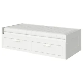 IKEA BRIMNES БРИМНЭС, кушетка с 2 матрасами/2 ящиками, белый/Афьель средней жесткости, 80x200 см 395.211.60 фото