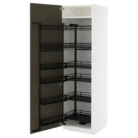 IKEA METOD МЕТОД, высокий шкаф с выдвижным модулем, белый/гавсторпский коричневый/бежевый, 60x60x200 см 695.587.22 фото