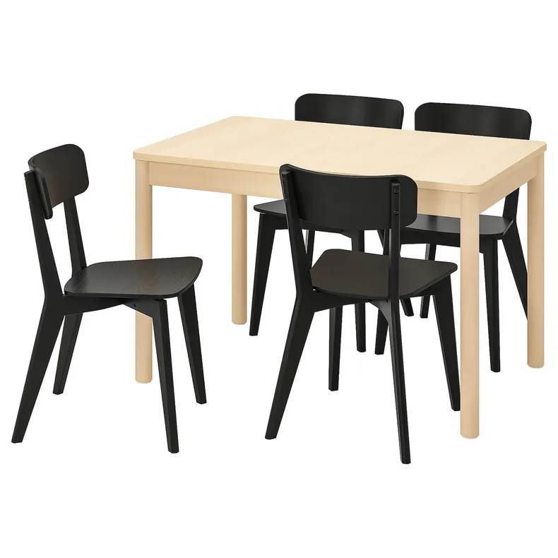 IKEA RÖNNINGE РЕННІНГЕ / LISABO ЛІСАБО, стіл+4 стільці, береза / чорний, 118 / 173 см 694.290.56 фото №1