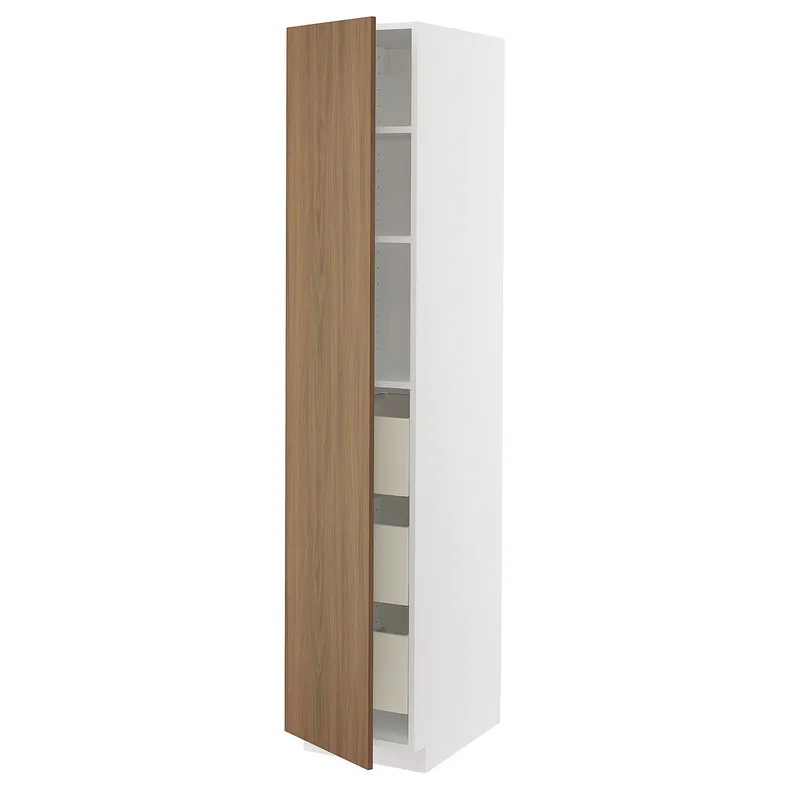 IKEA METOD МЕТОД / MAXIMERA МАКСИМЕРА, высокий шкаф с ящиками, белый / Имитация коричневого ореха, 40x60x200 см 895.193.67 фото №1