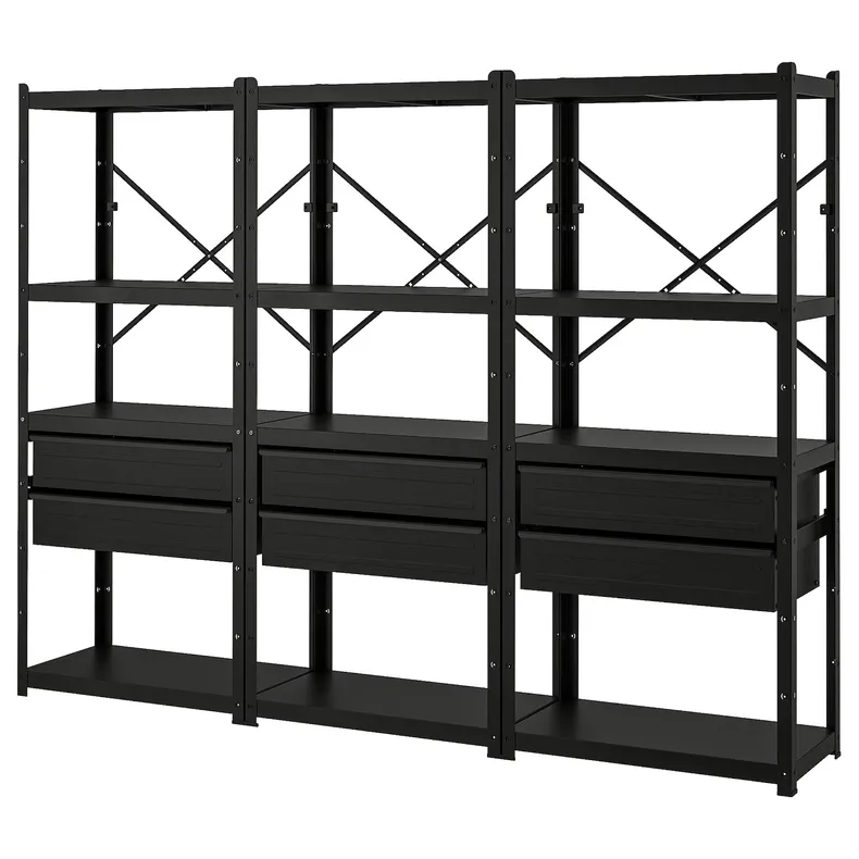 IKEA BROR БРОР, стелаж з шухлядами/полицями, чорний, 254x40x190 см 794.369.09 фото №1