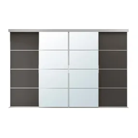IKEA SKYTTA СКЮТТА / MEHAMN/AULI МЕХАМН/АУЛІ, комбінація розсувних дверцят, алюміній/темно-сіре дзеркало, 301x205 см 895.759.28 фото