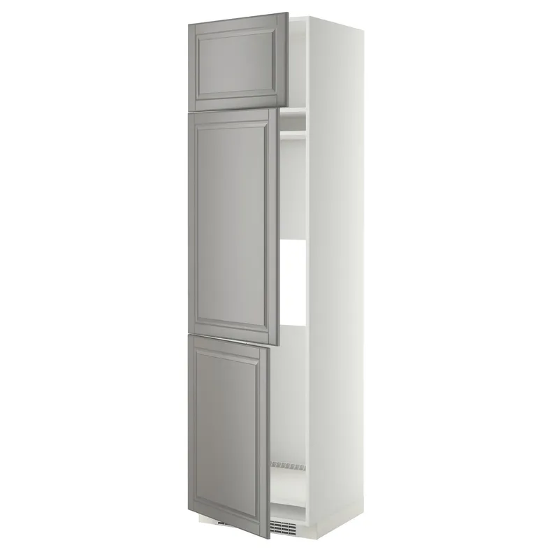 IKEA METOD МЕТОД, высокий шкаф д / холод / мороз / 3 дверцы, белый / бодбинский серый, 60x60x220 см 794.661.28 фото №1