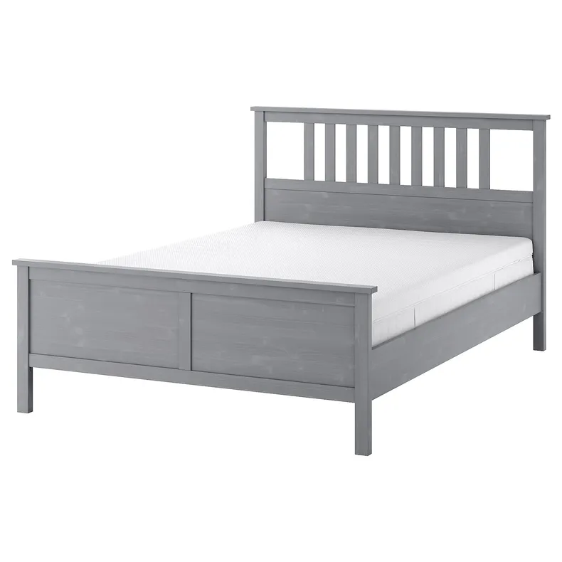 IKEA HEMNES ХЕМНЕС, каркас ліжка з матрацом, фарбований сірий/Екрехамн середньої твердості, 140x200 см 895.433.34 фото №1