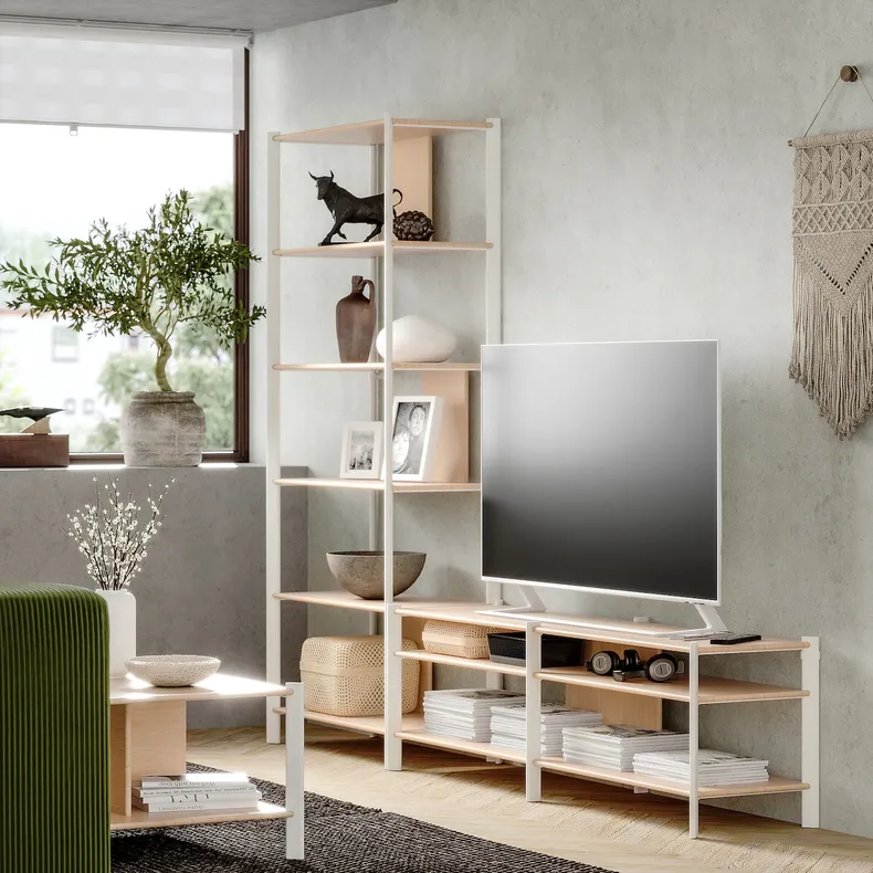 IKEA JÄTTESTA ЭТТЕСТА, шкаф для ТВ, комбинация, белый / светлый бамбук, 240x40x195 см 394.972.16 фото №2