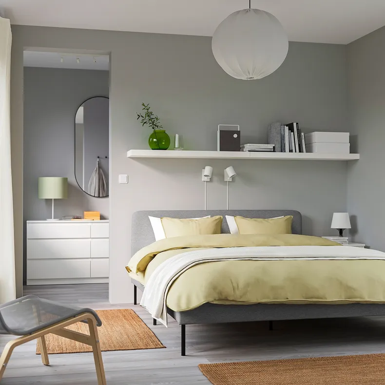 IKEA SLATTUM СЛАТТУМ, каркас ліжка з оббивкою, КНІСА світло-сірий, 160x200 см 604.463.76 фото №2