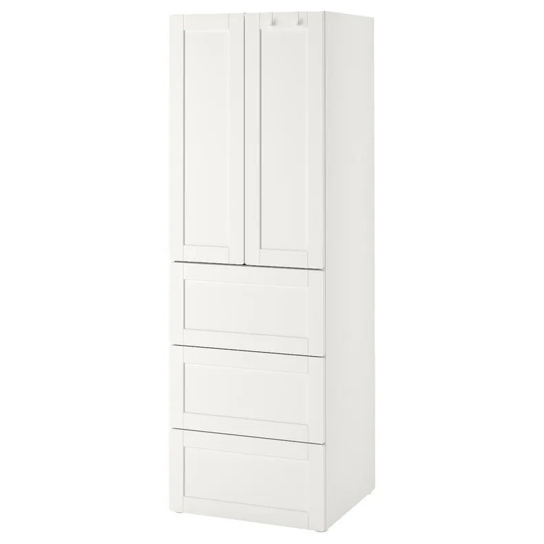 IKEA SMÅSTAD СМОСТАД / PLATSA ПЛАТСА, гардероб, білий з каркасом / з 3 шухлядами, 60x57x181 см 694.309.22 фото №1