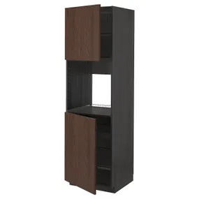 IKEA METOD МЕТОД, висока шафа для дух, 2 дверцят / пол, чорний / синапський коричневий, 60x60x200 см 794.600.70 фото