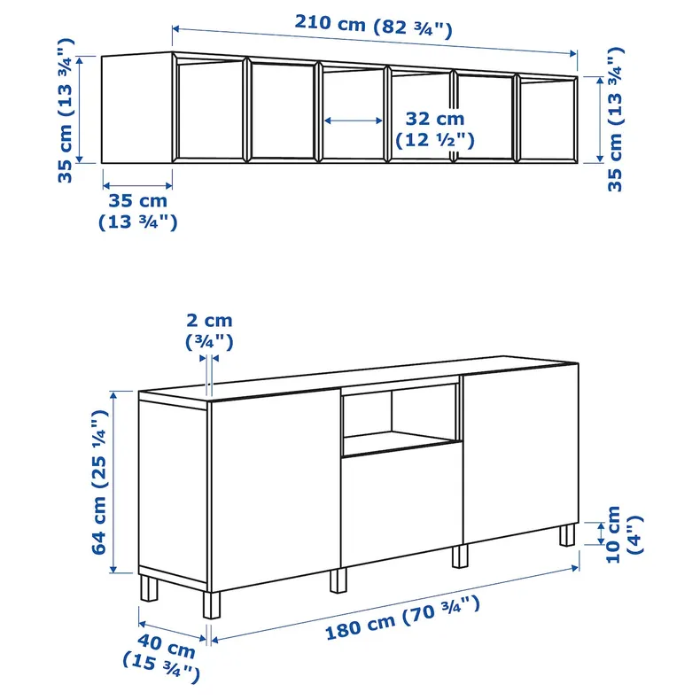 IKEA BESTÅ БЕСТО / EKET ЭКЕТ, комбинация для ТВ, черно-коричневый темно-серый / орех, 210x42x220 см 194.927.76 фото №5